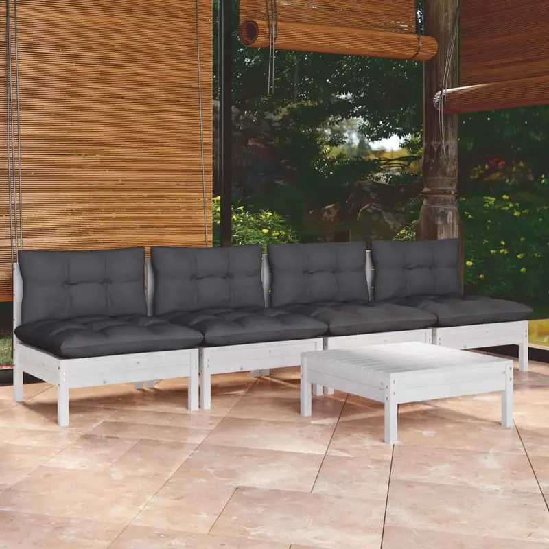 set mobilier gradina cu perne antracit, 5 piese, lemn de pin