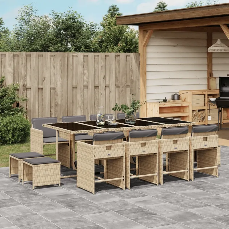 set mobilier gradina cu perne, 13 piese, bej combinat poliratan