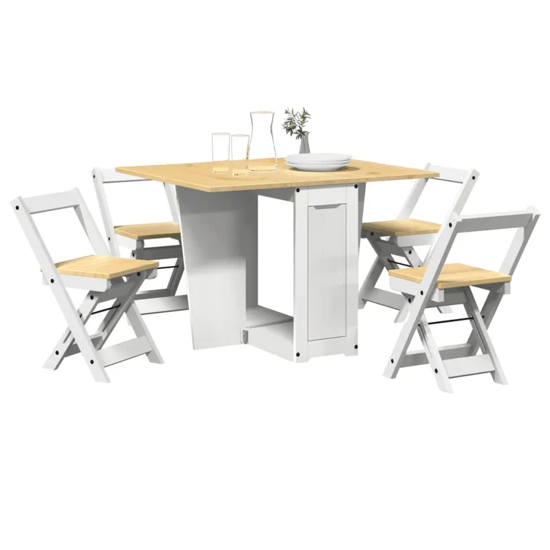 set mobilier tip fluture corona, pliabil 5 piese alb lemn pin
