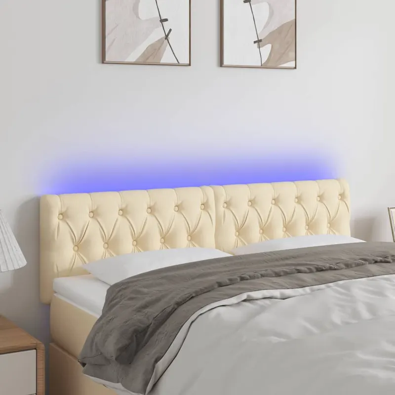 tablie de pat cu led, crem, 144x7x78/88 cm, textil