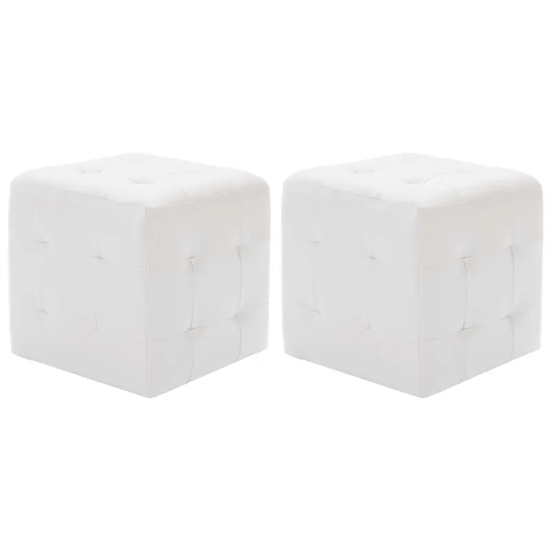 taburet, 2 buc., alb, 30x30x30 cm, piele ecologica