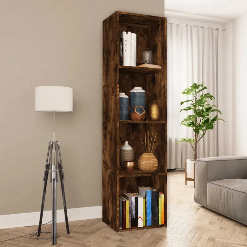 biblioteca/dulap tv stejar fumuriu 36x30x143 cm lemn prelucrat