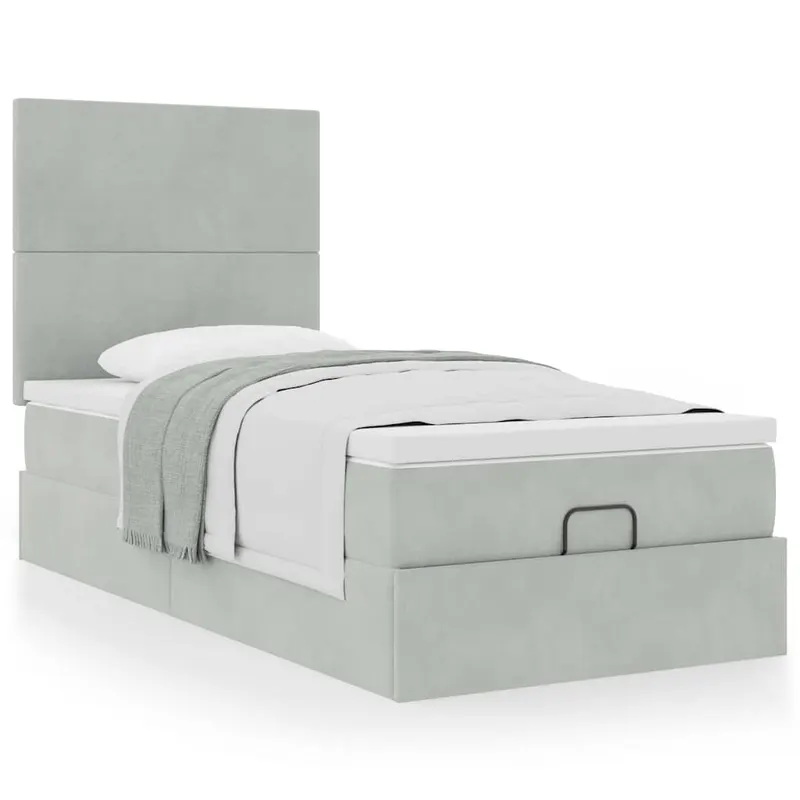 cadru de pat otoman cu saltele gri deschis 100x200cm catifea