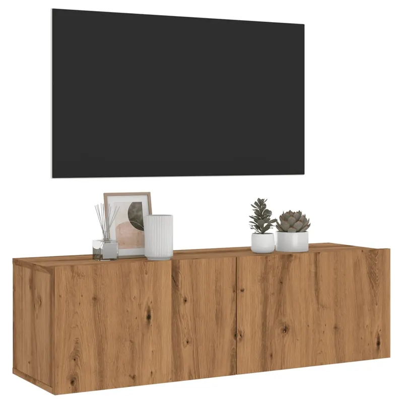 dulap tv perete, stejar artizanal, 100x30x30 cm, lemn prelucrat