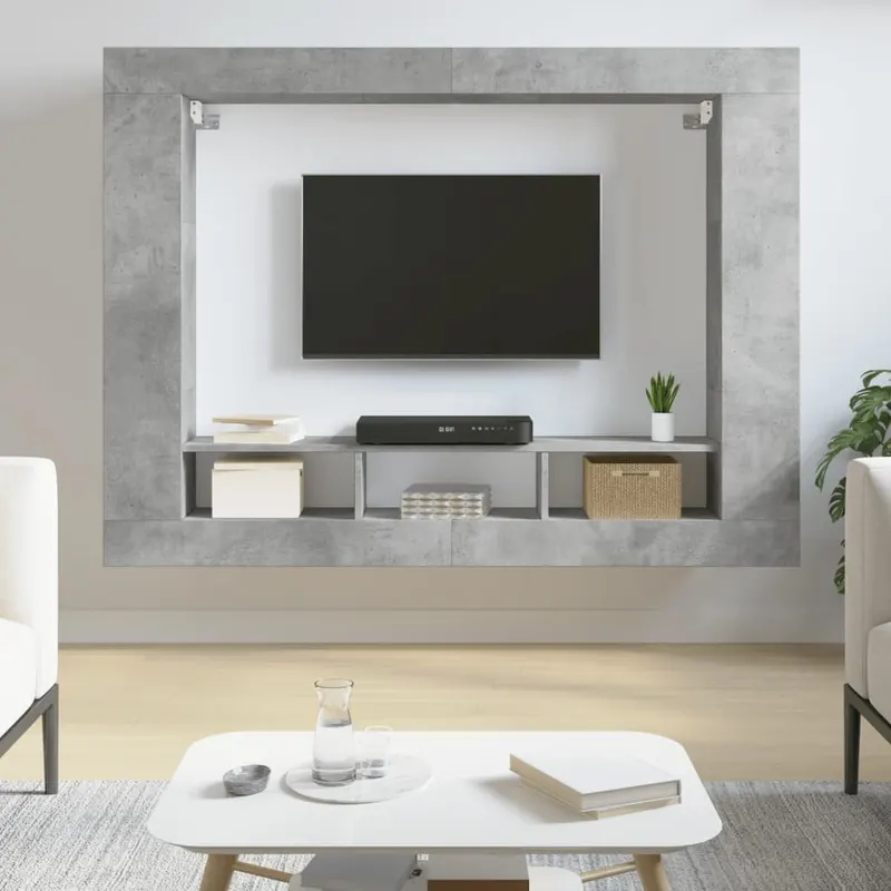 comoda tv, gri beton, 152x22x113 cm, lemn prelucrat