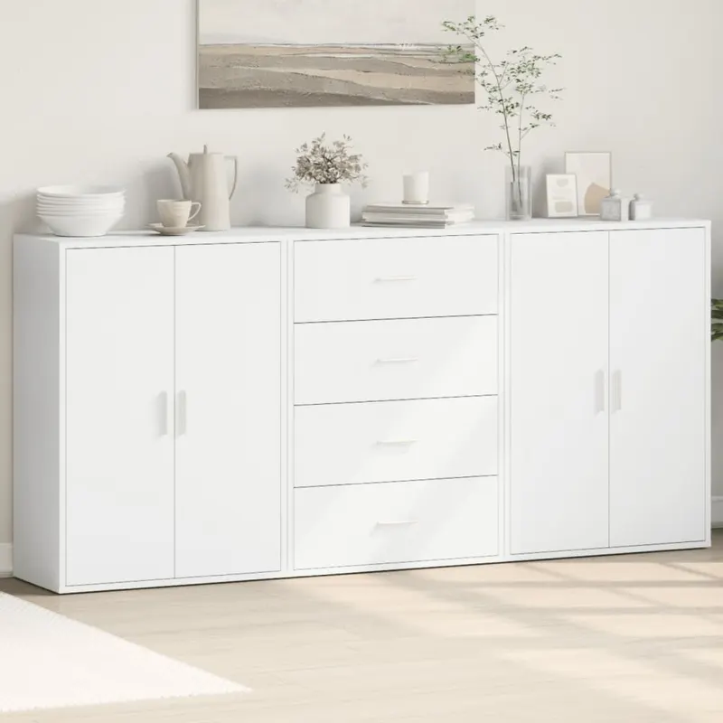 dulapuri, 3 buc., alb, 60x31x84 cm, lemn prelucrat