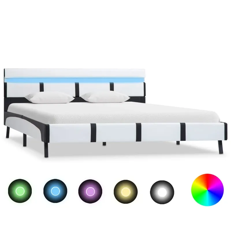 cadru de pat cu led, alb, 120 x 200 cm, piele ecologica