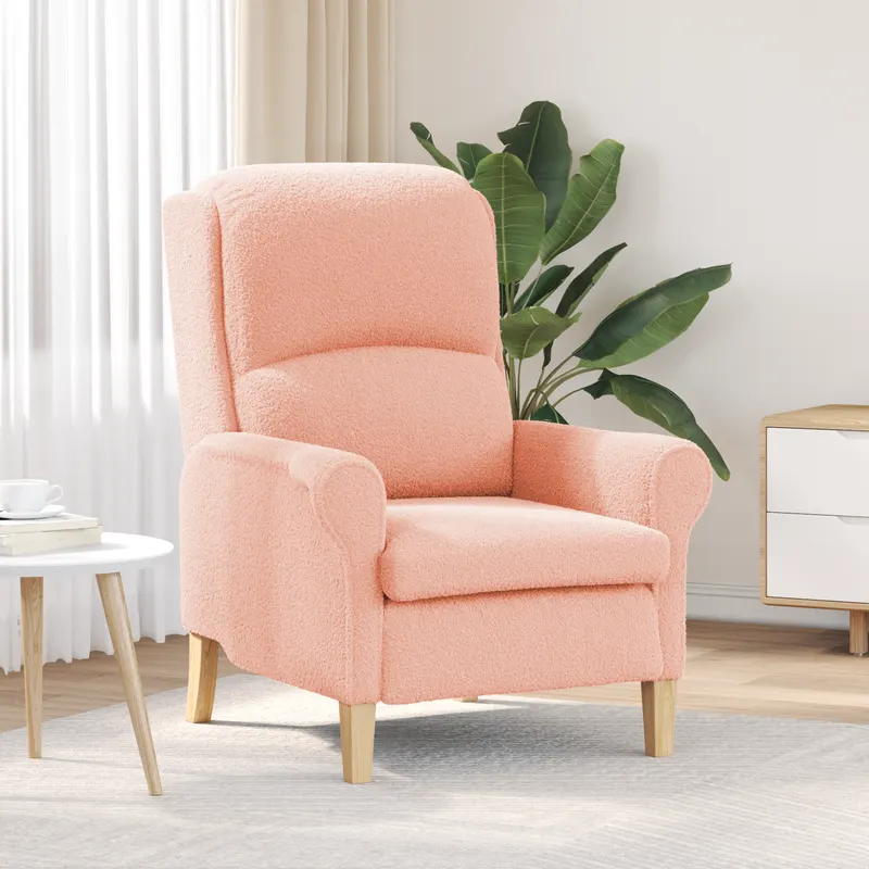 fotoliu ergonomic roz tesatura, lemn mediul ergonomic