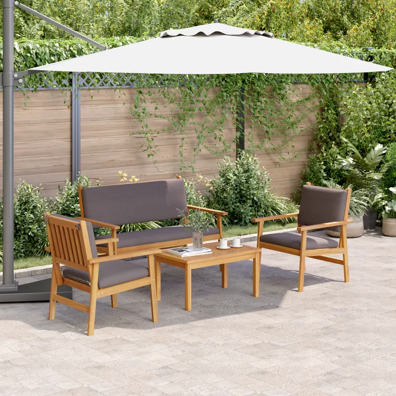 set de canapea de gradina, 4 piese, cu perne, lemn masiv acacia