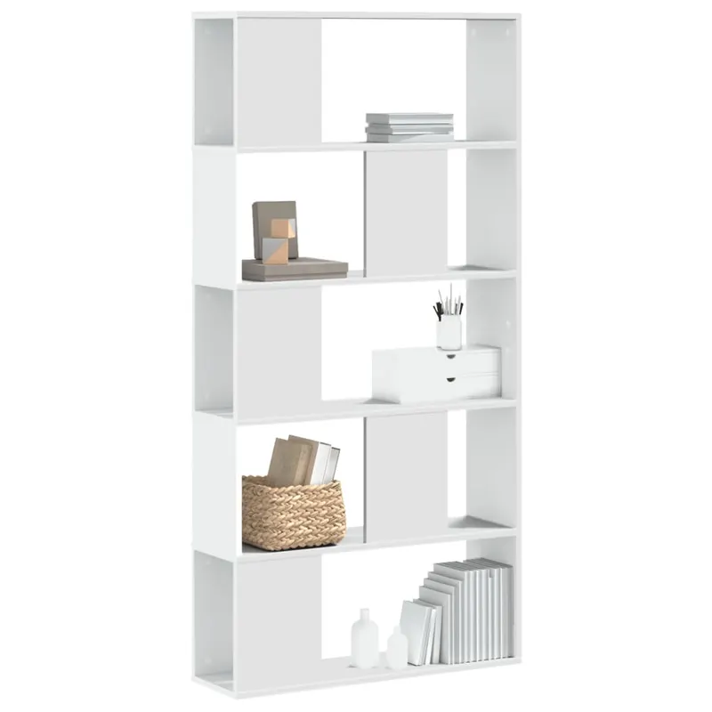 biblioteca cu 5 niveluri, alb 80,5x23,5x162,5 cm lemn prelucrat