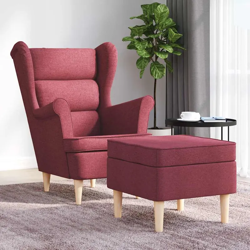 fotoliu cu taburet pentru picioare, rosu vin, material textil