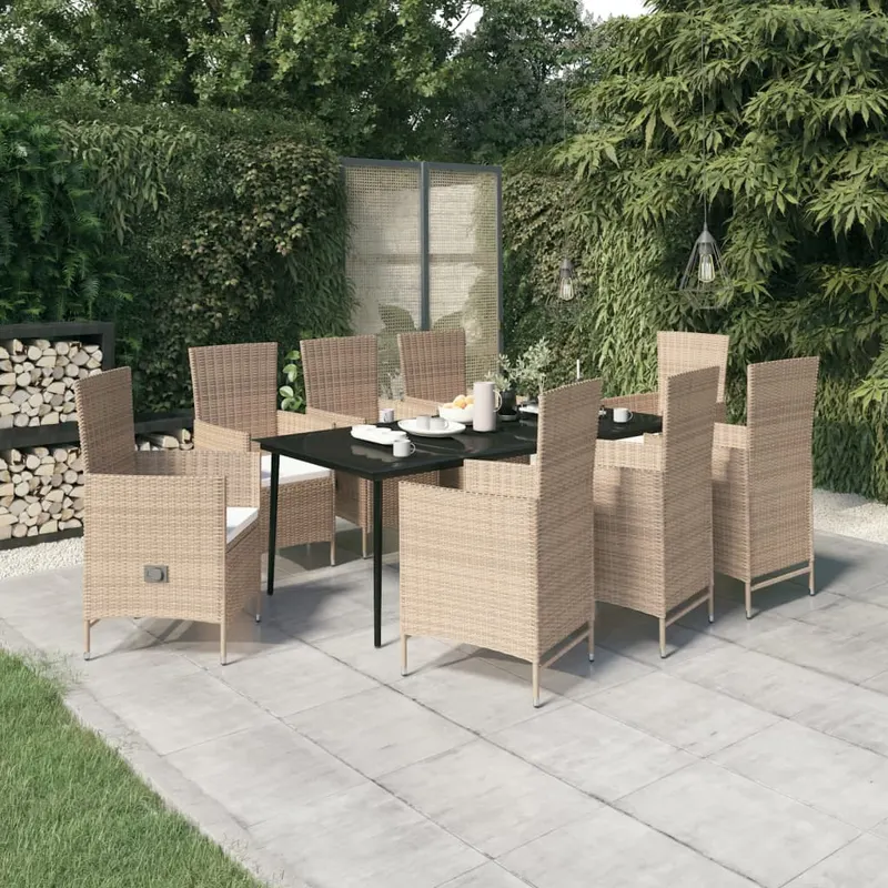 set de mobilier pentru gradina cu perne, 9 piese, bej