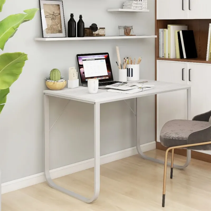 birou de computer, alb, 110x60x73 cm, lemn prelucrat