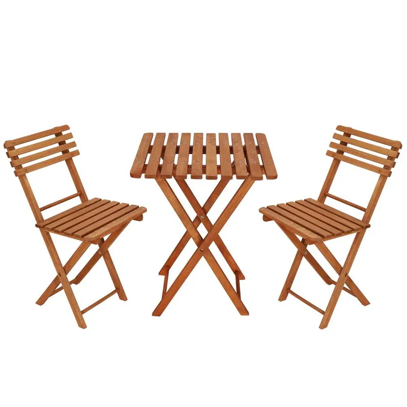 Set mobilier balcon lemn fag pliabil masa 52x51x65 cm si 2 scaune, maxim 125 kg, maro