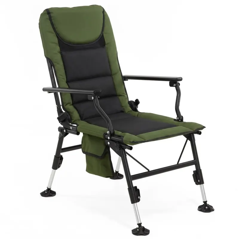 Scaun pliabil premium pentru pescuit sau camping cu suport pentru picioare, reglabil in 5 pozitii, picioare reglabile pe inaltime, 81x57x100 cm, 140 k