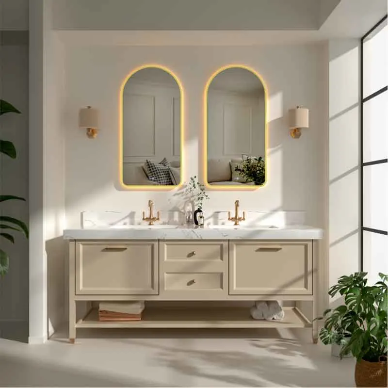 Oglinda LED Fluminia Gaudi Gold, 50x100cm, dezaburire, lumina ambientala, rama gold