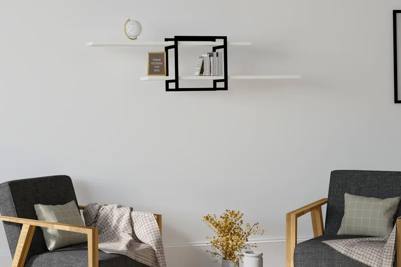 Raft de perete Mone cadru metal, 120 x 30 x 18 cm - Alb
