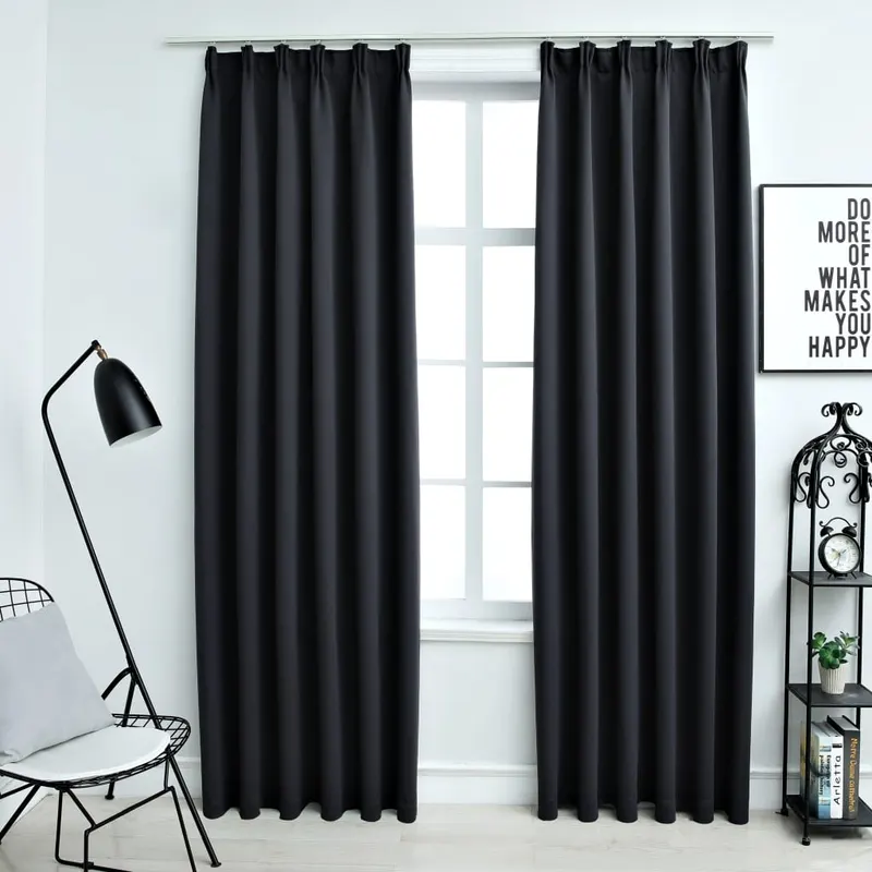 draperii opace cu carlige, 2 buc., negru, 140 x 175 cm