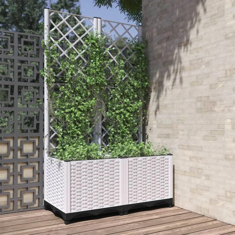 jardiniera de gradina cu spalier, alb, 80x40x136 cm, pp