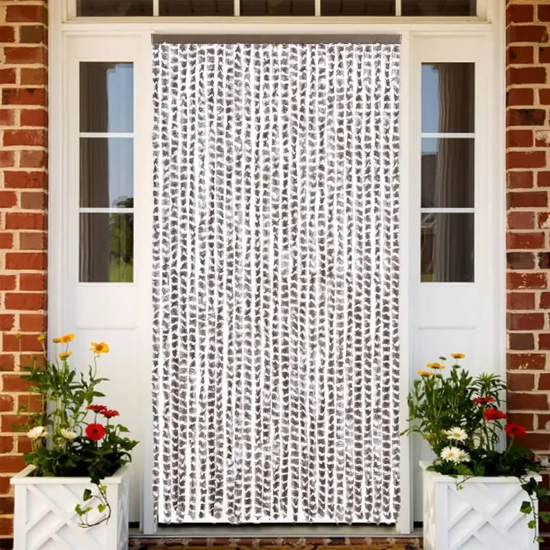 perdea pentru insecte, gri taupe si alb, 118x220 cm, chenille