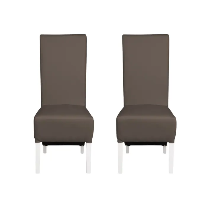 Set 2 scaune living VANESSA, picioare lemn alb, piele ecologica gri elefant, 47x60x110 cm