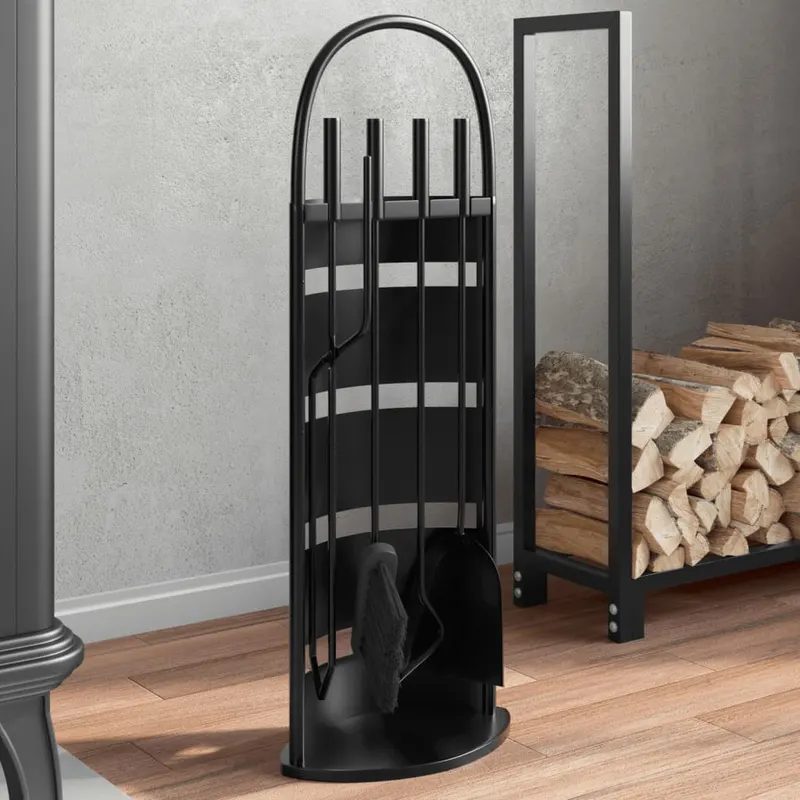set de unelte pentru semineu, 5 piese, 23x15x66 cm, otel