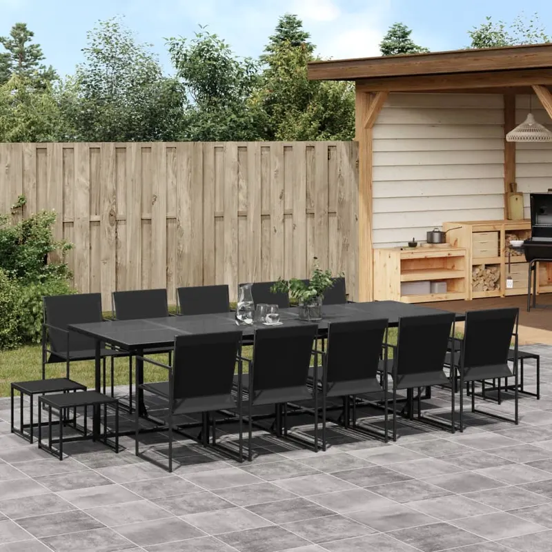 set mobilier de gradina, 15 piese, negru, textilena