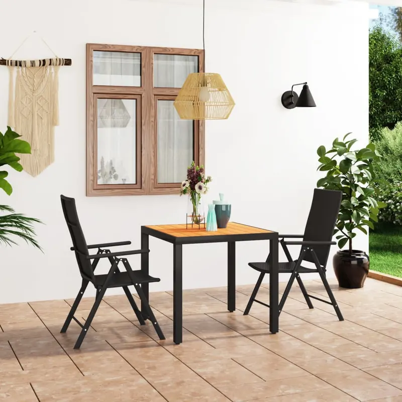 set mobilier de gradina, 3 piese, negru si maro