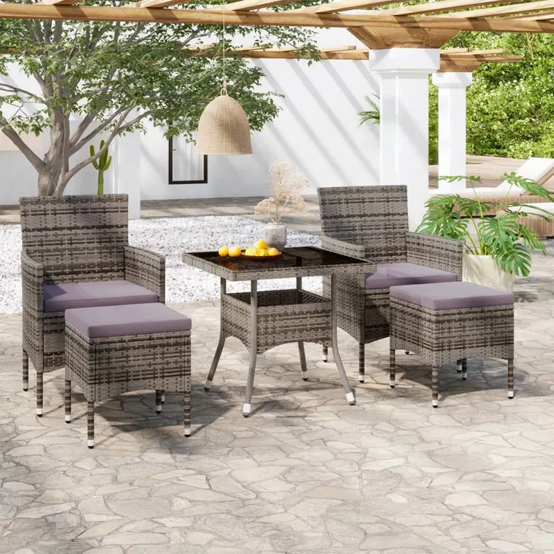 set mobilier gradina, 5 piese, gri, poliratan/sticla tratata