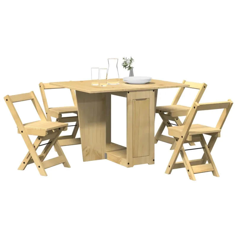 set mobilier tip fluture corona, pliabil 5 piese maro lemn pin