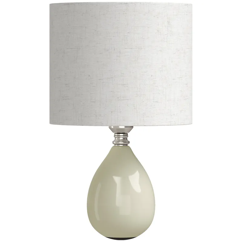 HOMCOM Lampă de masă din ceramică, cu abajur textil aspect in, E27, întrerupător basculant, pentru dormitor, crem