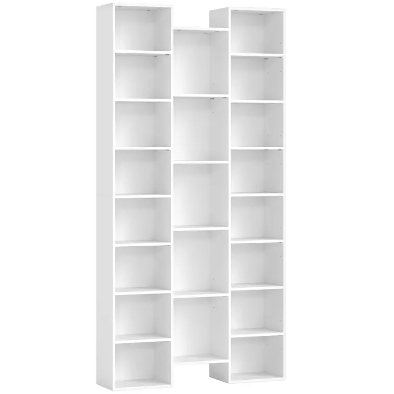HOMCOM Bibliotecă Modernă din Lemn, Înălțime 181 cm, cu 21 Compartimente și 10 Rafturi Reglabile, Alb