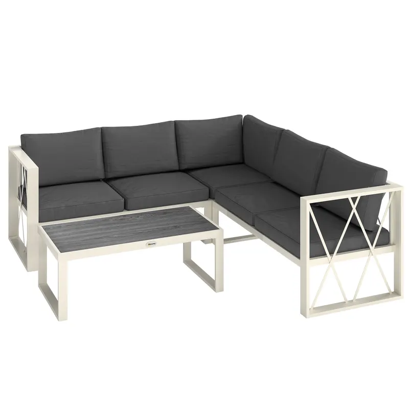 Outsunny Set Mobilier de Grădină din 4 Piese cu 2 Canapele, Fotoliu Reglabil și Măsuță de Cafea, 121x61x62 cm, Gri