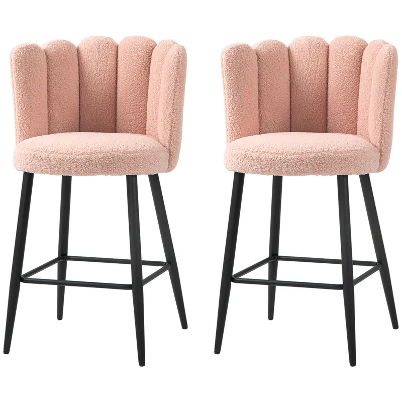 HOMCOM Set de 2 taburete de bar, scaune de bar cu spătar și suport pentru picioare, picioare din oțel, 52 x 53 x 93 cm, roz