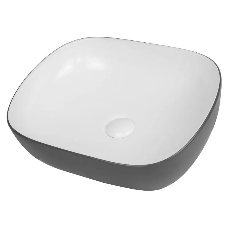 Lavoar pe blat Fluminia Indus, 39.5 cm, dreptunghiular, garantie 2 ani, alb-gri
