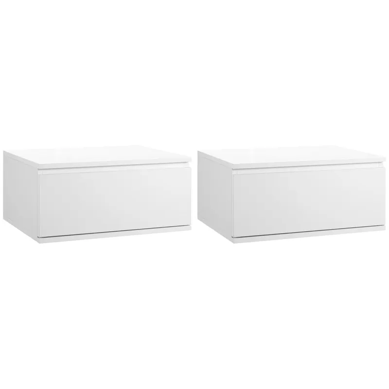 HOMCOM Set 2 Noptiere Suspendate cu Sertar, Design Modern pentru Dormitor și Living, PAL și MDF, Dimensiuni 49x38x23cm, Alb Elegant