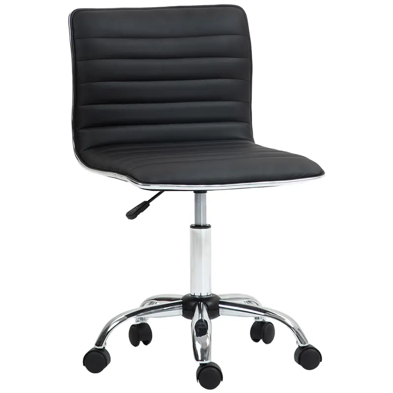HOMCOM Scaun Ergonomic de Birou din Piele Ecologică cu Înălțime Reglabilă, Șezut Rotativ și 5 Rotile, 48x52x90 cm, Negru