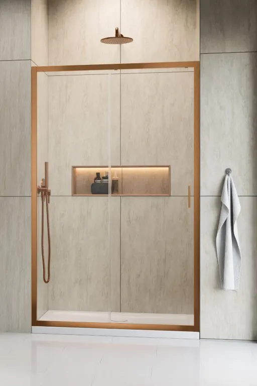 Usa de dus culisanta pentru nisa Radaway Alienta DWJ 100x190 cm, cupru periat, sticla 5 mm