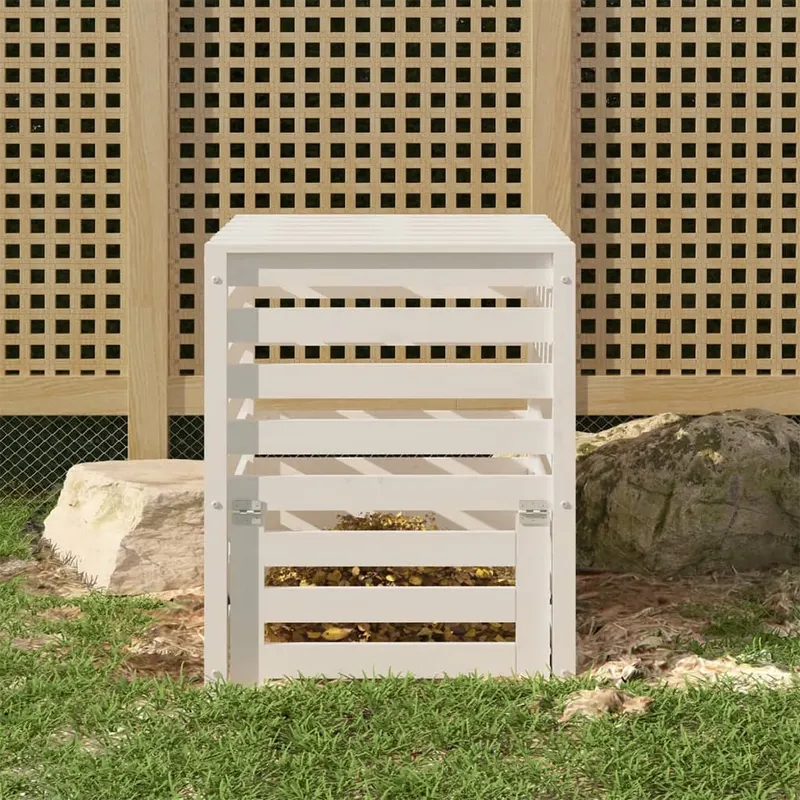 compostor, alb, 63,5x63,5x77,5 cm, lemn masiv de pin