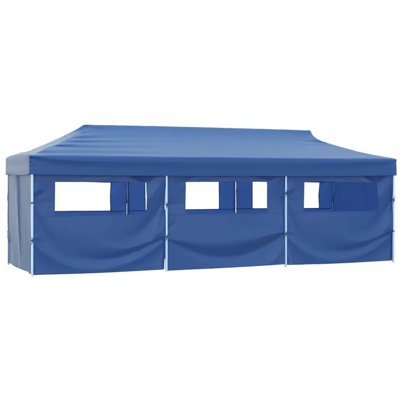 cort petrecere pliabil cu 8 pereti laterali, albastru, 3 x 9 m