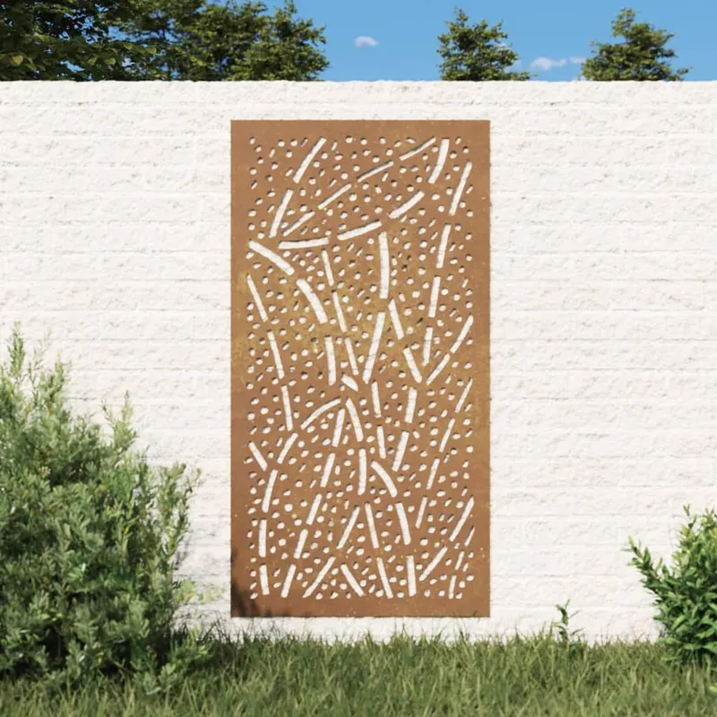 decor perete de gradina 105x55 cm design frunze otel corten