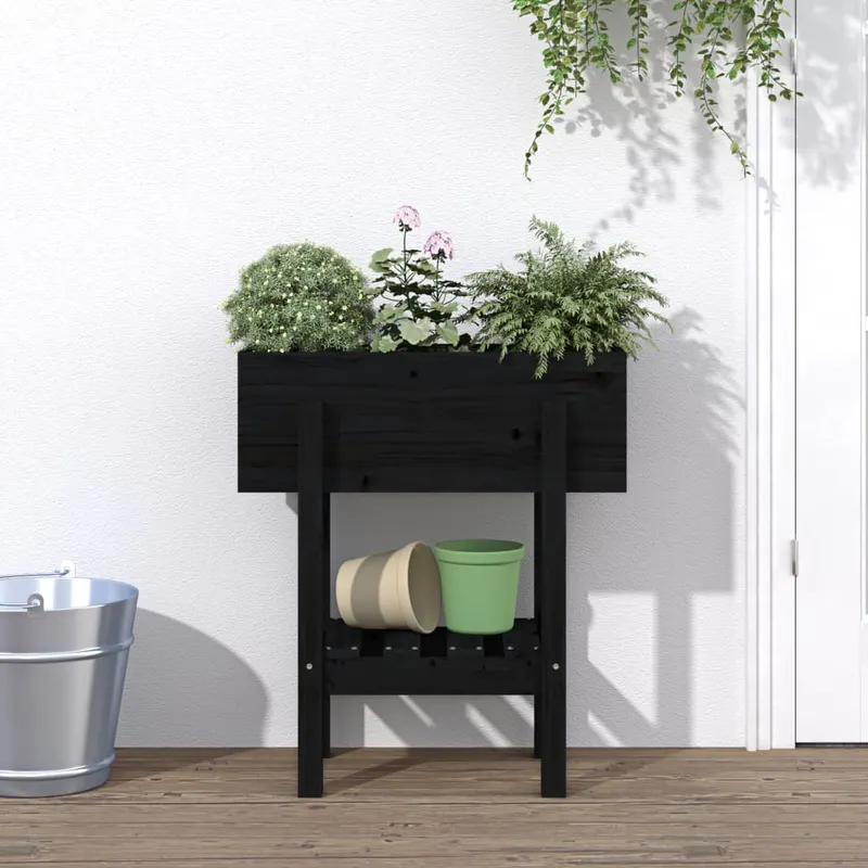 jardiniera de gradina, negru, 62x30x69 cm, lemn masiv pin