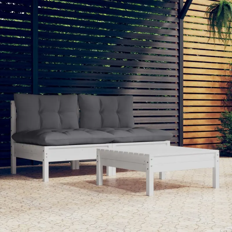 set mobilier gradina cu perne, antracit, 3 piese, lemn de pin