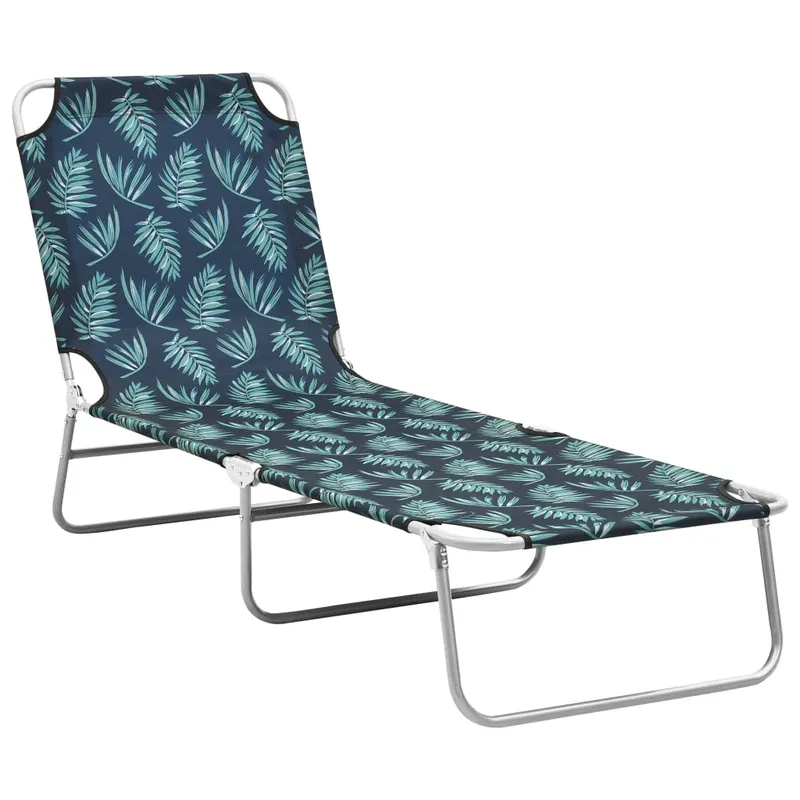 Șezlong pliabil, otel, model frunze, material textil
