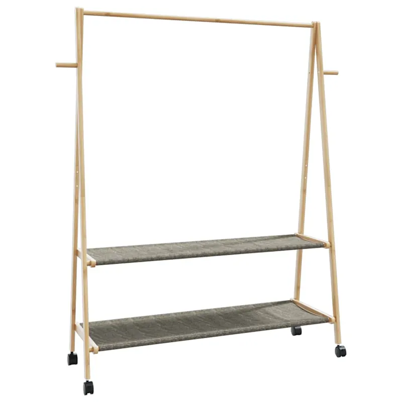 suport pentru haine cu rafturi si roti 132x45,5x155,5 cm bambus