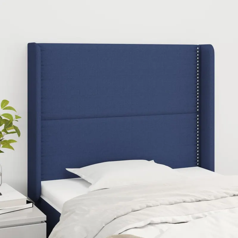 Tablie de pat cu aripioare, albastru, 103x16x118/128 cm, textil