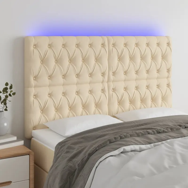 tablie de pat cu led, crem, 144x7x118/128 cm, textil