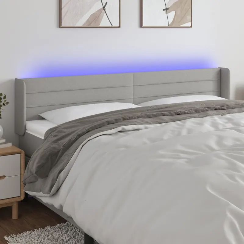 tablie de pat cu led, gri deschis, 163x16x78/88 cm, textil
