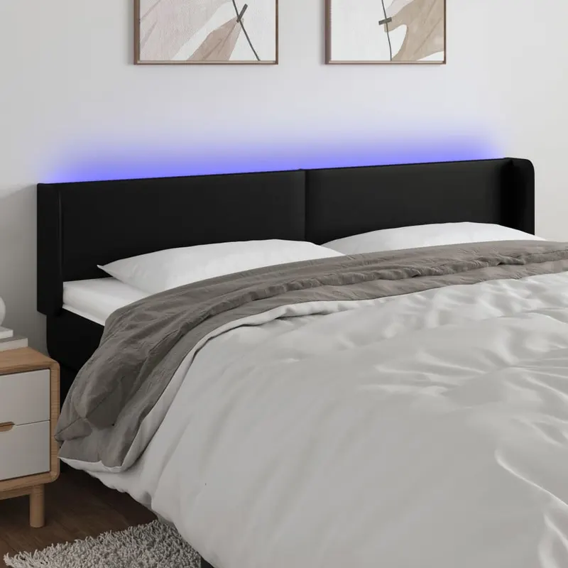 tablie de pat cu led, negru, 163x16x78/88 cm, piele ecologica