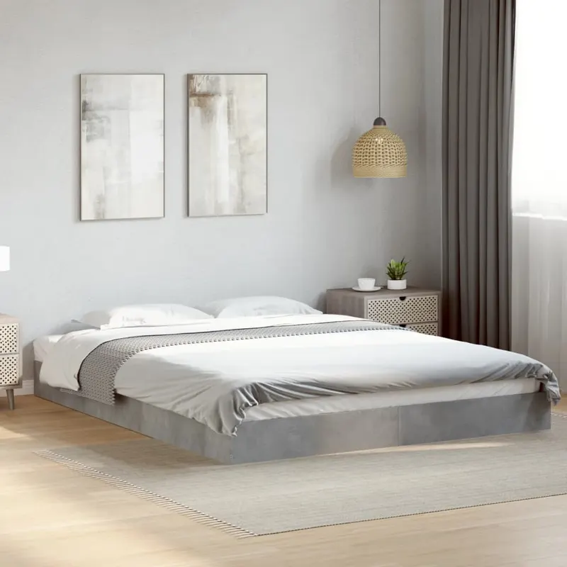 cadru de pat, gri beton, 160x200 cm, lemn prelucrat